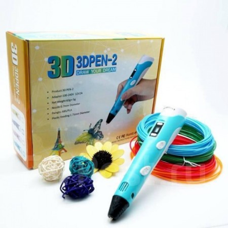 3Д ручка с LCD Дисплеем 3D PEN для рисования Эко Пластиком, Голубая