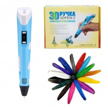 3Д ручка с LCD Дисплеем 3D PEN для рисования Эко Пластиком, Голубая