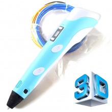 3Д ручка с LCD Дисплеем 3D PEN для рисования Эко Пластиком, Голубая
