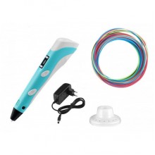 3Д ручка с LCD Дисплеем 3D PEN для рисования Эко Пластиком, Голубая