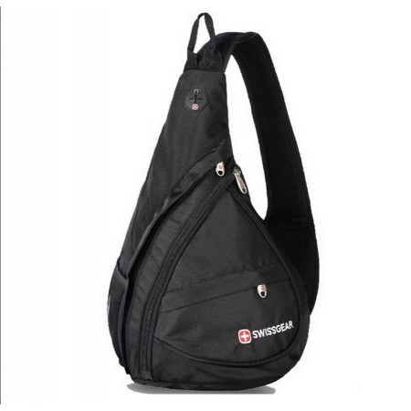 Городской многофункциональный Рюкзак-сумка SwissGear BaG Sling (Слинг) через плечо для мужчин с выходом для наушников Black