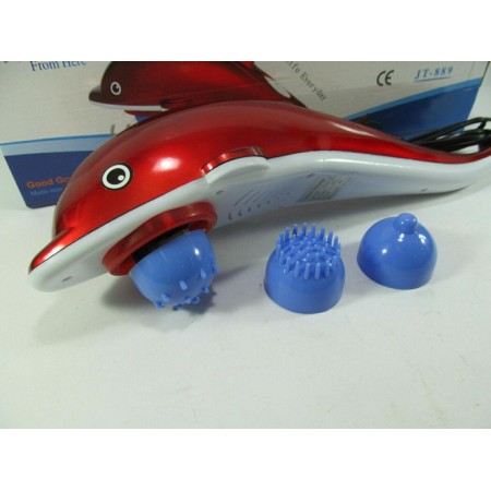 Ручной Инфракрасный массажёр Big Dolphin JT-889  для для всего тела - 3 насадки 2 скорости массажа Дельфин большой 40 см Красный