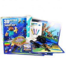 3D ручка с LCD Дисплеем  Майнкрафт 3D PEN-5 GEN Minecraft для рисования  Эко Пластиком, Голубая + Трафареты