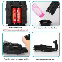 Игрушечный Пулемет генератор мыльных пузырей пистолет PRINCIPLE BUBBLE GUN GATLING машинка автомат електрический пузыремёт для детей Пузырьковая пушка Гатлинга 8 отверстий Black