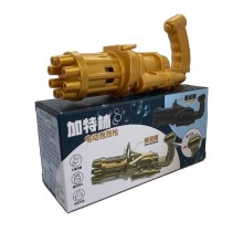 Игрушечный Пулемет генератор мыльных пузырей пистолет PRINCIPLE BUBBLE GUN GATLING машинка автомат електрический пузыремёт для детей Пузырьковая пушка Гатлинга 8 отверстий Golden