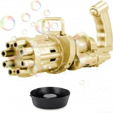 Игрушечный Пулемет генератор мыльных пузырей пистолет PRINCIPLE BUBBLE GUN GATLING машинка автомат електрический пузыремёт для детей Пузырьковая пушка Гатлинга 8 отверстий Golden