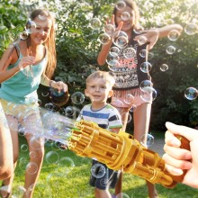 Игрушечный Пулемет генератор мыльных пузырей пистолет PRINCIPLE BUBBLE GUN GATLING машинка автомат електрический пузыремёт для детей Пузырьковая пушка Гатлинга 8 отверстий Golden