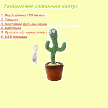 Танцующий поющий плюшевый кактус Dancing Cactus в горшке TikTok Игрушка-повторюшка с подсветкой 120 песен интерактивный на аккумуляторе