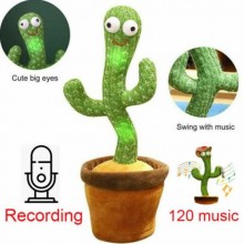 Танцующий поющий плюшевый кактус Dancing Cactus в горшке TikTok Игрушка-повторюшка с подсветкой 120 песен интерактивный на аккумуляторе