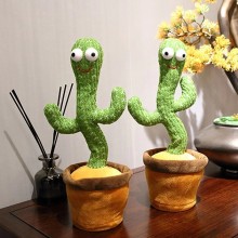 Танцующий поющий плюшевый кактус Dancing Cactus в горшке TikTok Игрушка-повторюшка с подсветкой 120 песен интерактивный на аккумуляторе