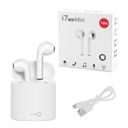Беспроводные стерео наушники блютуз с микрофоном Levand i7 mini TWS спортивные для телефона планшета ноутбука – Stereo Bluetooth гарнитура с кейсом для зарядки, Белые