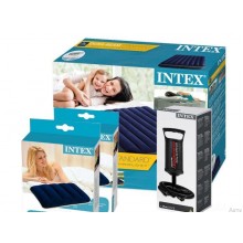 Надувной матрас 137 см Intex Classic Downy серии Dura-Beam с двумя подушками и ручным насосом