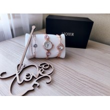 Подарочный набор часы с двумя браслетами DISU gold розовый цветок