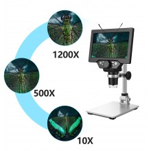 Цифровой микроскоп на штативе GAOSUO G1200HD с 7" LCD экраном и подсветкой, увеличение до 1200X
