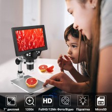 Цифровой микроскоп на штативе GAOSUO G1200HD с 7" LCD экраном и подсветкой, увеличение до 1200X